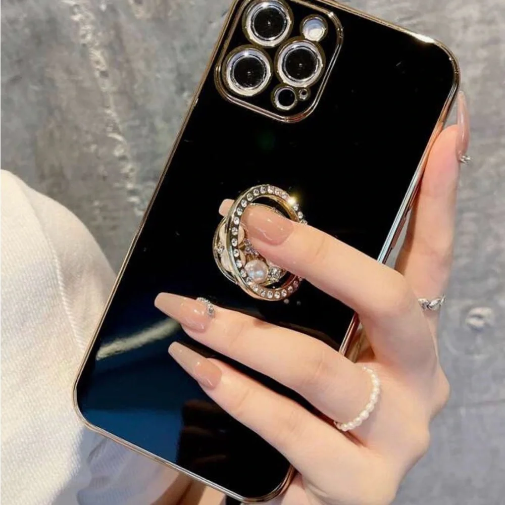 Luxury Black Phone Case with Ring Holder iPhone 14 Pro